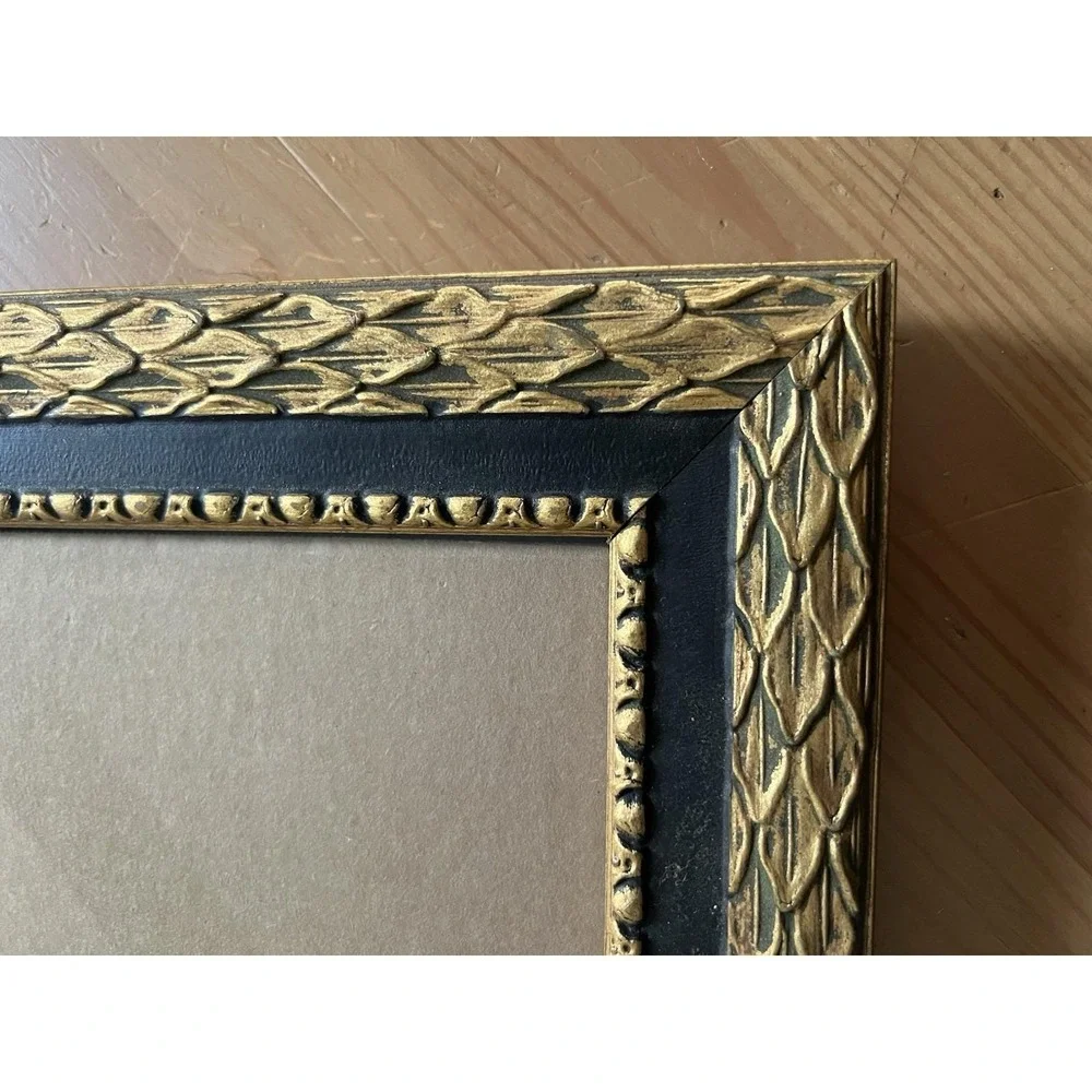 Vintage Burnes Gold Black Picture Frame Hollywood Regency Art Deco 10x8 Frame